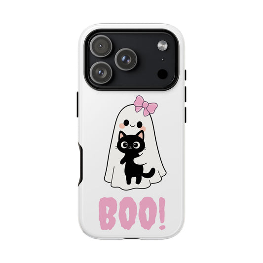 Pink Boo Bow Ghost with Cat Phone Case